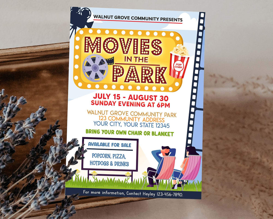 DIY Movies In The Park Ticket and Flyer Bundle Template | Outdoor Benefit Fundraiser Event