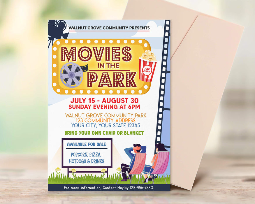 DIY Movies In The Park Ticket and Flyer Bundle Template | Outdoor Benefit Fundraiser Event