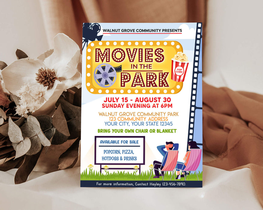 DIY Movies In The Park Ticket and Flyer Bundle Template | Outdoor Benefit Fundraiser Event