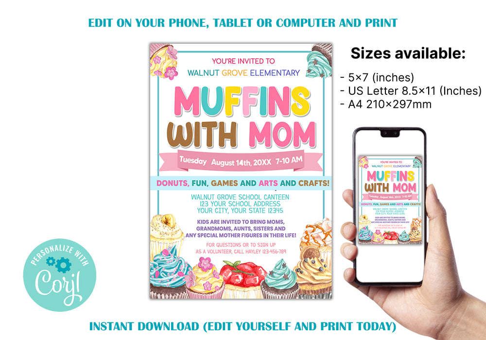 DIY Muffins With Mom Flyer Template | School Muffins Flyer Invitation
