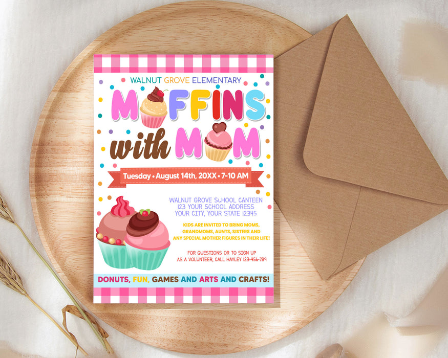 Customizable Muffins With Mom Fundraiser Flyer | PTO PTA School Church Flyer Invitation Template