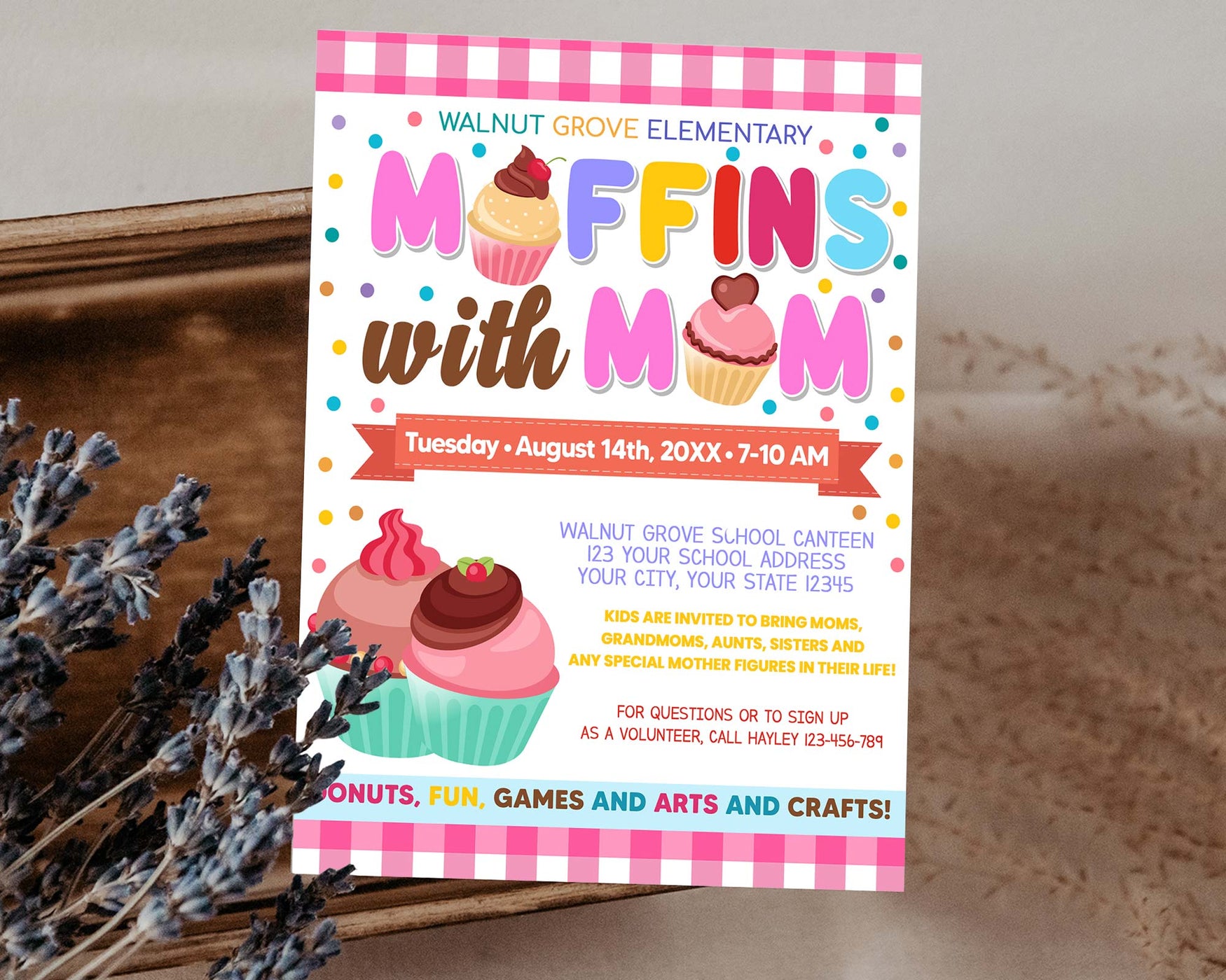 Customizable Muffins With Mom Fundraiser Flyer PTO PTA School Church