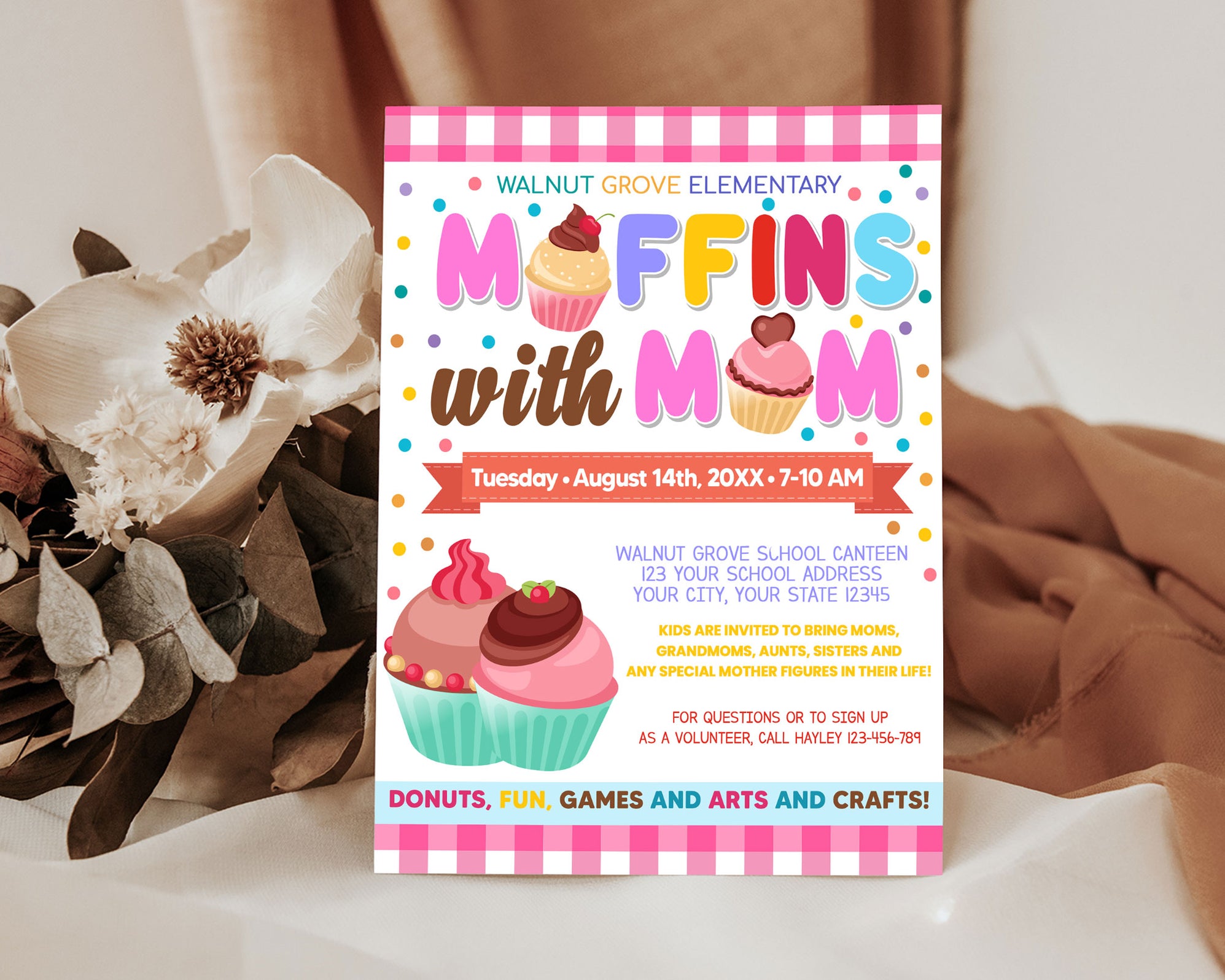 Customizable Muffins With Mom Fundraiser Flyer PTO PTA School Church