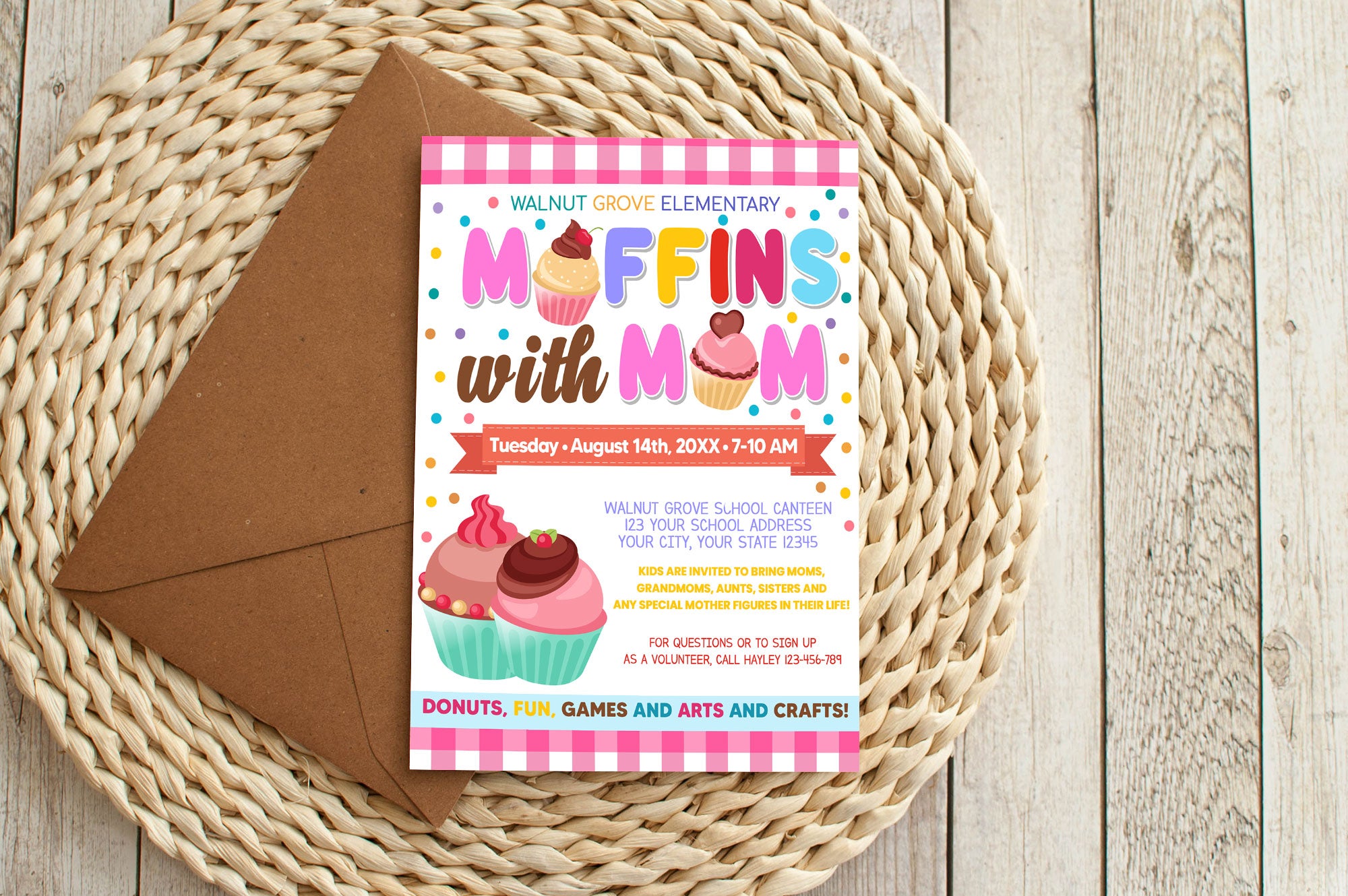 Customizable Muffins With Mom Fundraiser Flyer PTO PTA School Church