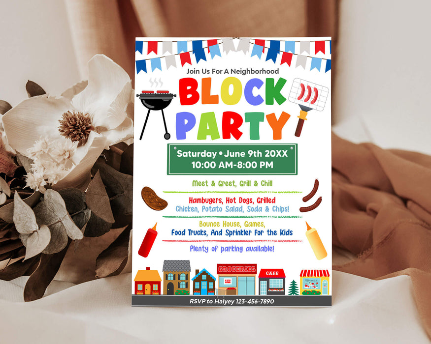 Customizable Block Party Invitation Template | Neighborhood and Community BBQ Party Flyer Invite - Posh Park customizable-block-party-invitation-template-neighborhood-and-community-bbq-party-flyer-invite-posh-park
