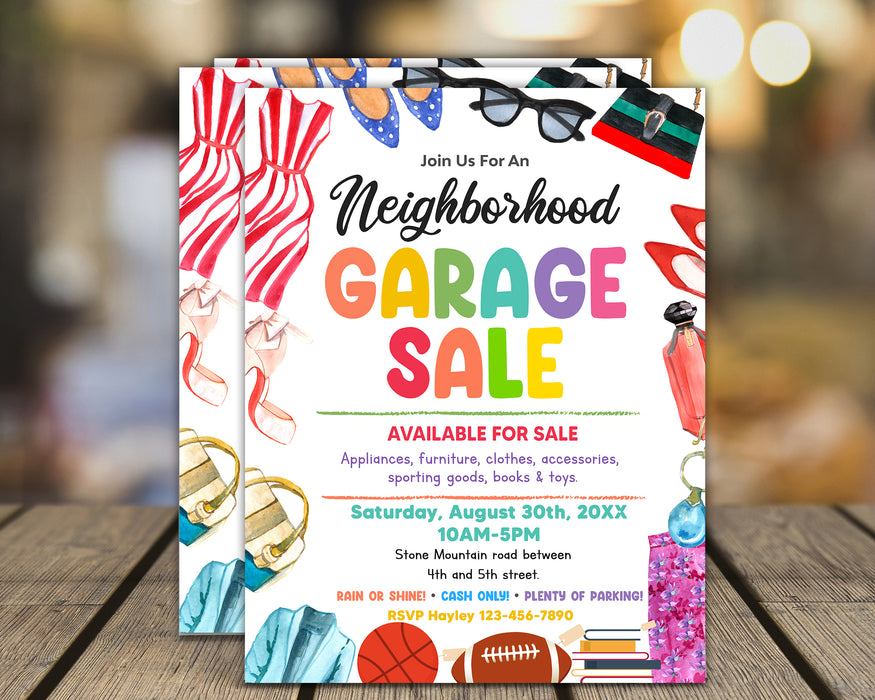 DIY Garage Sale Flyer Template | Neighborhood Yard Sale Event Flyer