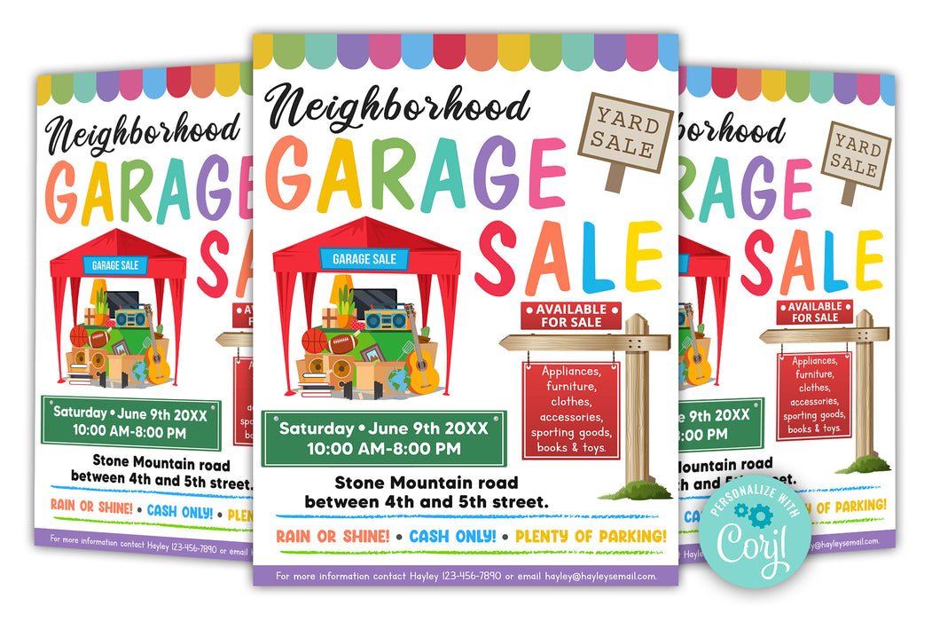 Customizable Neighborhood Garage Sale Flyer | Community Bargain Sale Flyer Template