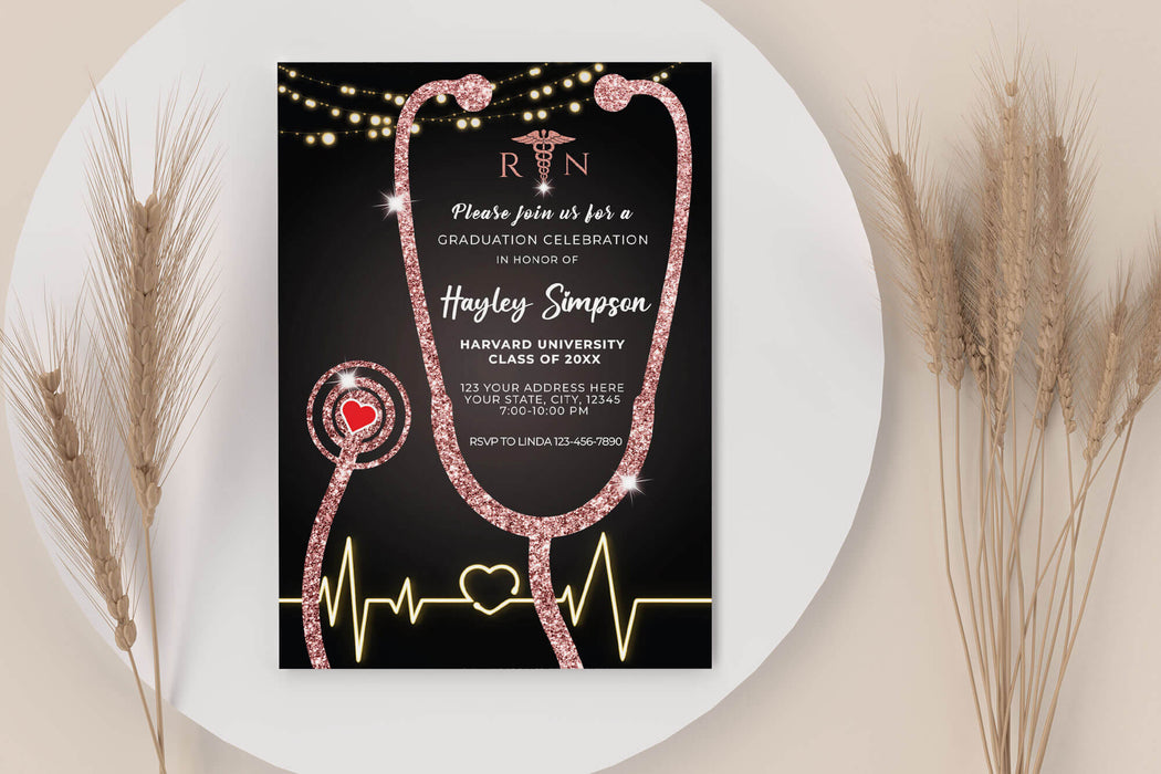 nursing grad cards DIY Rose Gold Nurse Graduation Invitation | Nursing Grad Invite Template