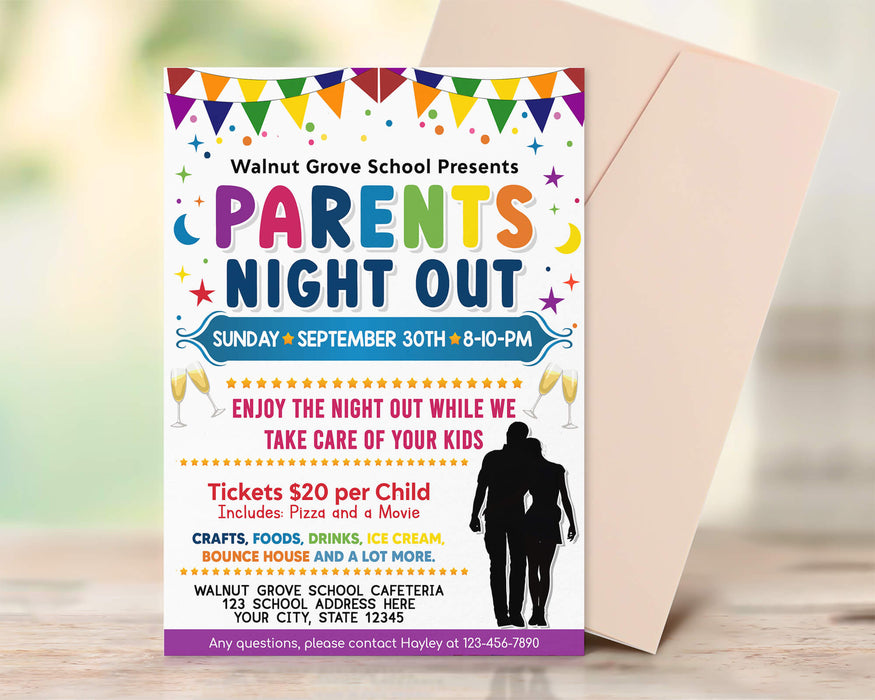 Parent Night Program Sample DIY Parents Night Out Flyer | School Family Fundraiser Event Flyer ...