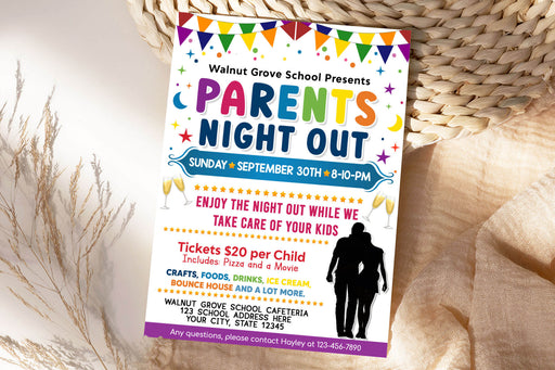 DIY Parents Night Out Flyer | School Family Fundraiser Event Flyer Template