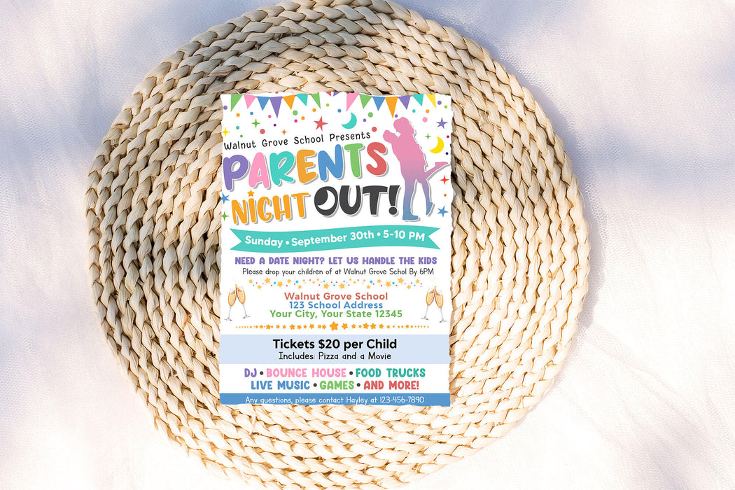 Customizable Parents Night Out Fundraiser Flyer Template | School Family Event Flyer