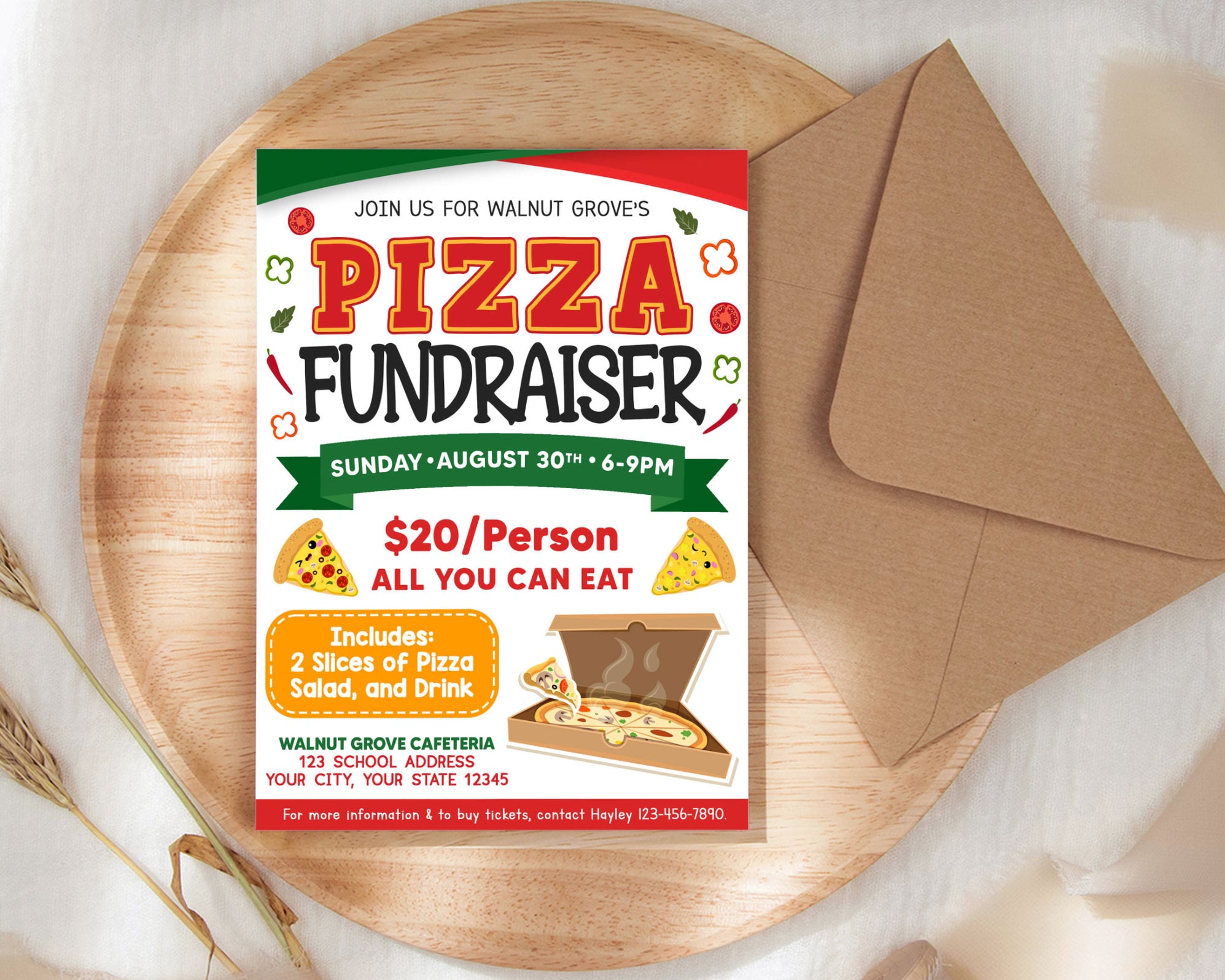 Pizza Raffle Box DIY Pizza Fundraiser Flyer Template | Pizza Italian Dinner Event ...