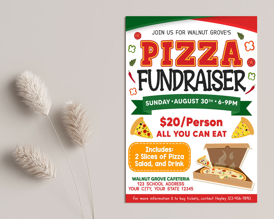 DIY Pizza Fundraiser Flyer Template | Pizza Italian Dinner Event Benefit Flyer