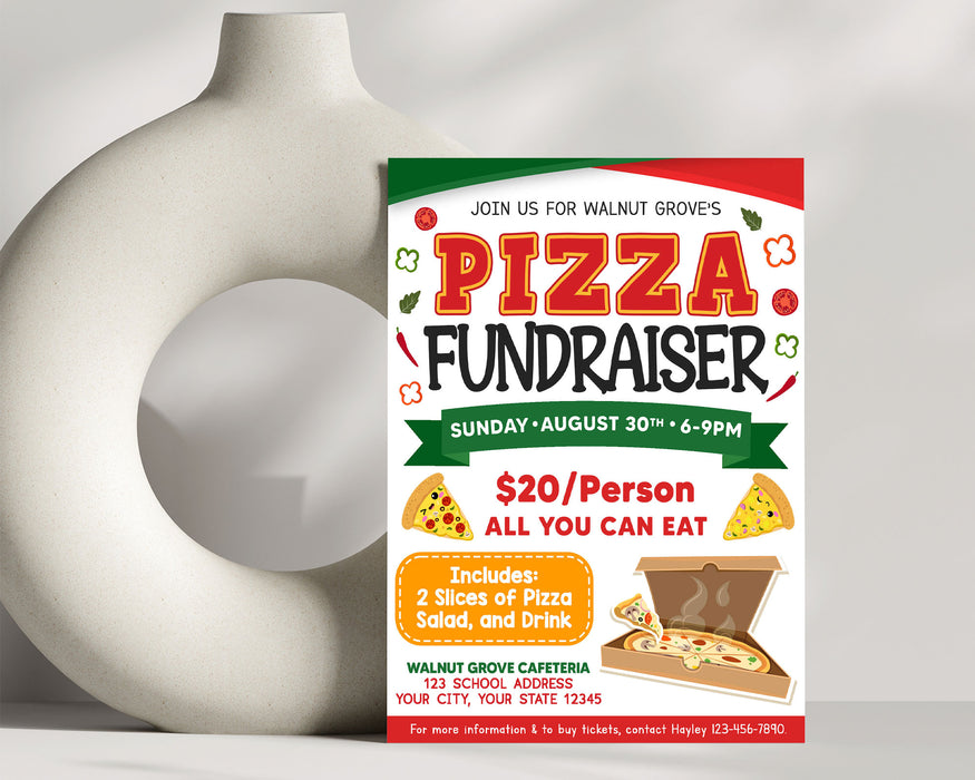 DIY Pizza Fundraiser Flyer Template | Pizza Italian Dinner Event Benefit Flyer