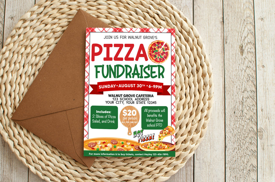 Customizable Pizza Fundraiser Flyer | Pizza Event Benefit Flyer Template