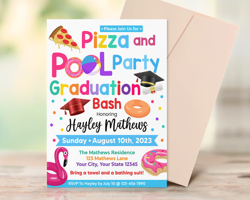 DIY Pizza and Pool Graduation Party Invitation | Graduation Bash Party Flyer Invite Template