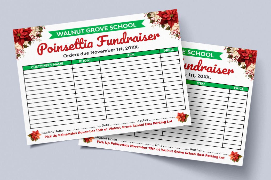 DIY Poinsettia Fundraiser Flyer & Order Form | Holiday Fundraiser Plant Sale Template