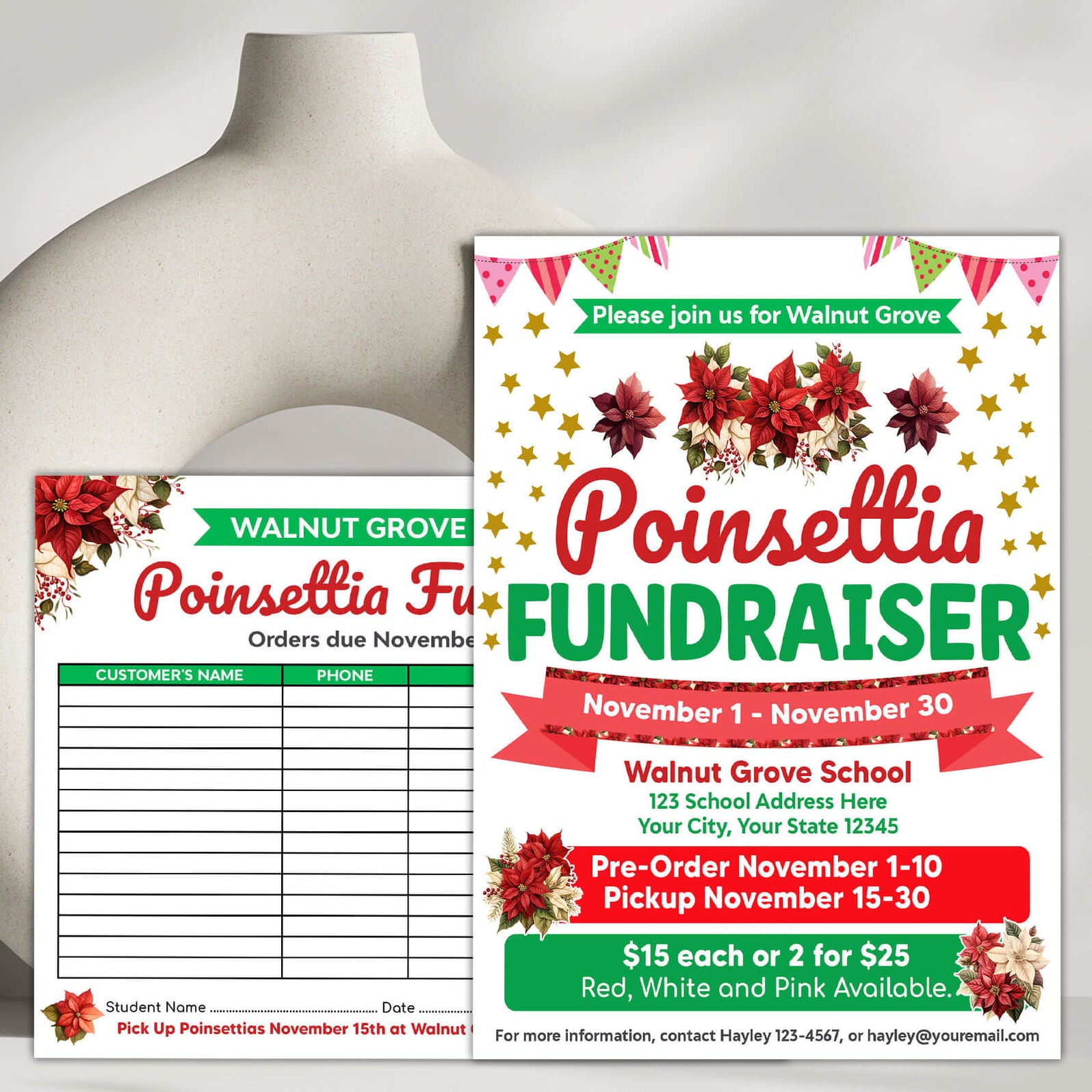 DIY Poinsettia Fundraiser Flyer & Order Form | Holiday Fundraiser Plant ...
