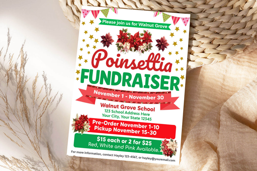 DIY Poinsettia Fundraiser Flyer & Order Form | Holiday Fundraiser Plant Sale Template