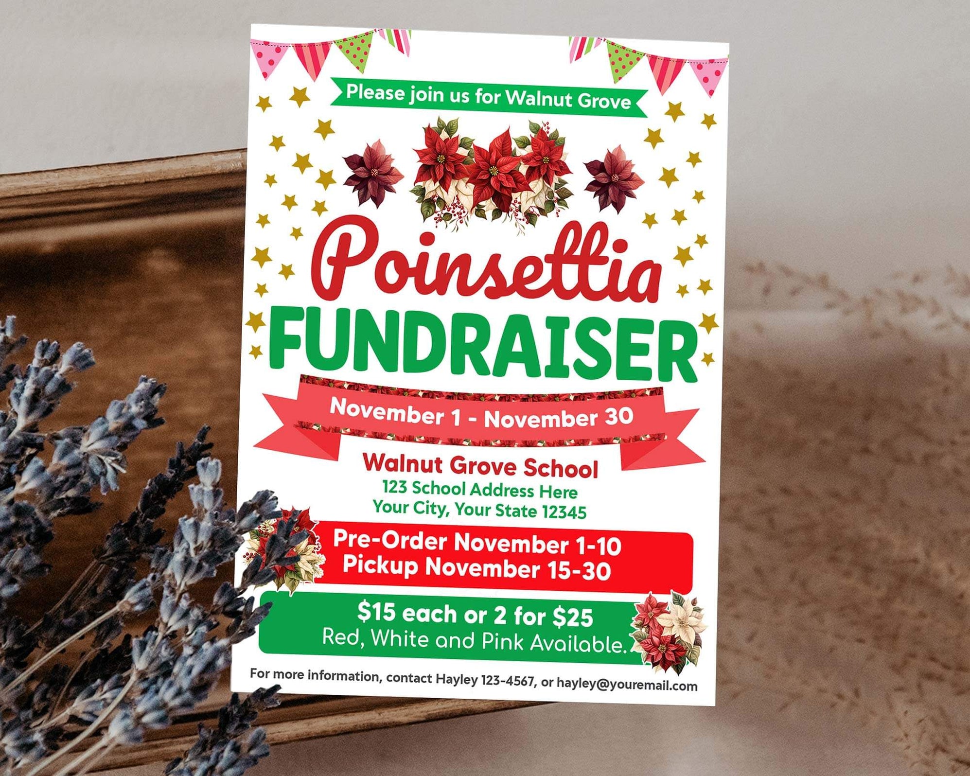 DIY Poinsettia Fundraiser Flyer &amp; Order Form | Holiday Fundraiser Plant ...