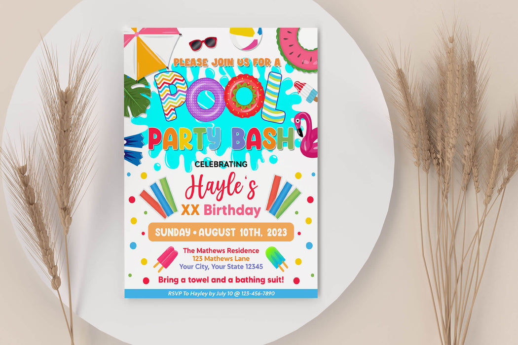 Customizable Pool Party Bash Invitation Flyer | Summer Party Bash Invite TemplateCustomizable Pool Party Bash Invitation Flyer | Summer Party Bash Invite Template