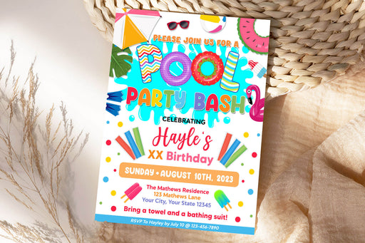 Customizable Pool Party Bash Invitation Flyer | Summer Party Bash Invite Template