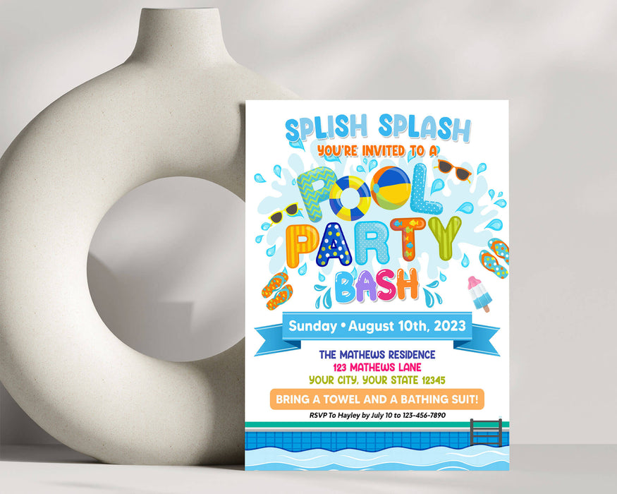 DIY Pool Party Bash Invitation Flyer | Splish Splash Party Bash Invite Template - Posh Park diy-pool-party-bash-invitation-flyer-splish-splash-party-bash-invite-template-posh-park