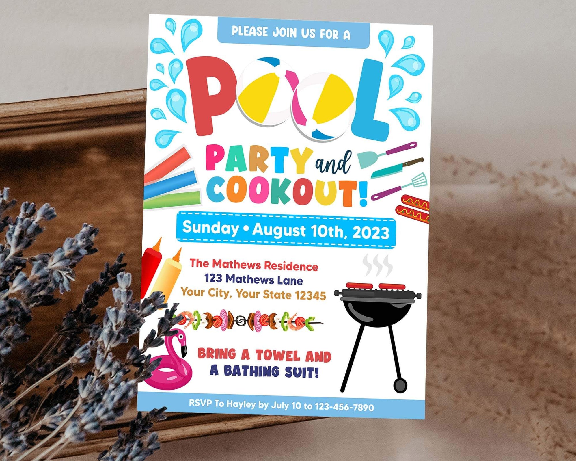 Spring Cookout Invite Customizable Pool Party and Cookout Invitation Template | Summer Pool ...