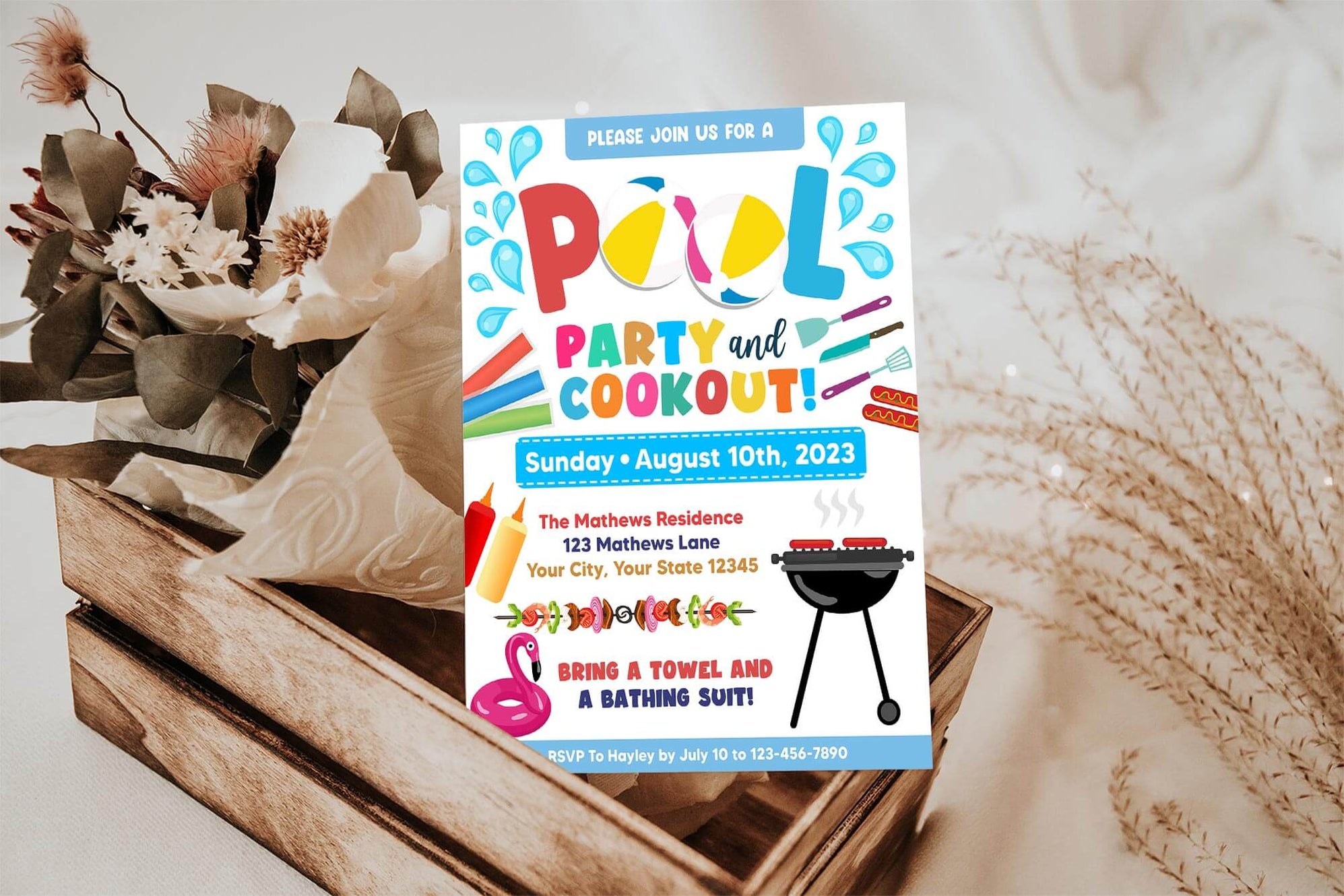 Customizable Pool Party and Cookout Invitation Template | Summer Pool ...