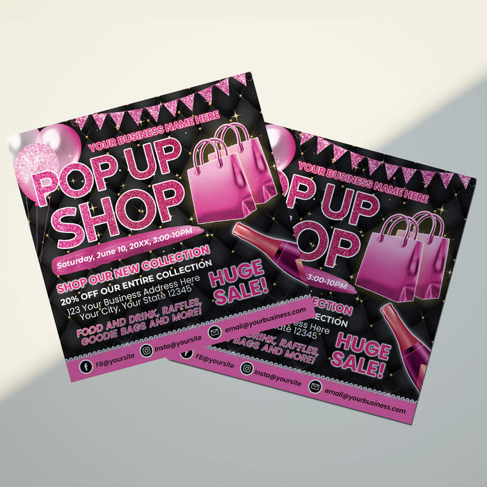 Pop Up Shop Flyer | Sip and Shop Boutique Shopping Invitation Template