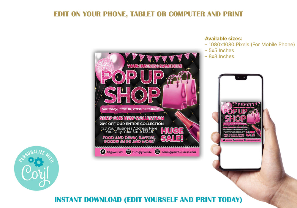 Pop Up Shop Flyer | Sip and Shop Boutique Shopping Invitation Template