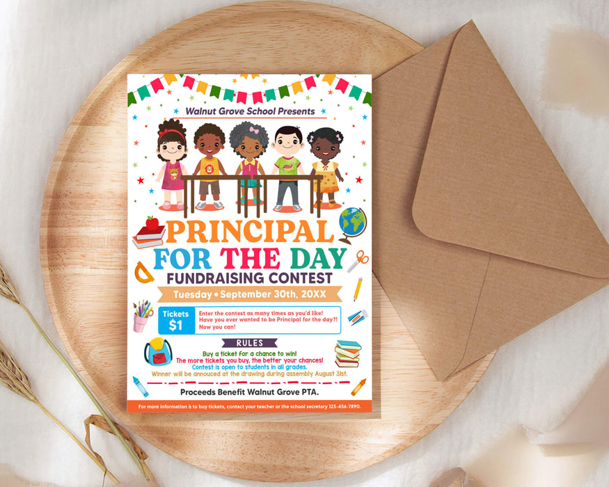 Customizable Principal For The Day Fundraiser Flyer Template | School Fundraising Event Flyer