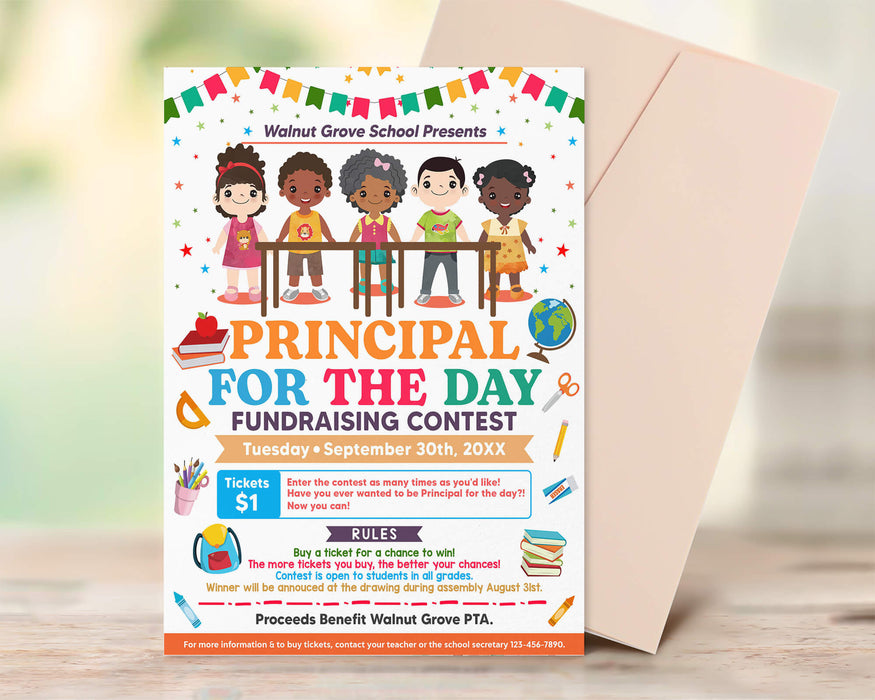 Customizable Principal For The Day Fundraiser Flyer Template | School Fundraising Event Flyer