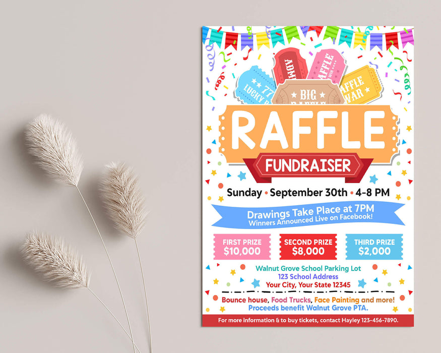DIY Raffle Fundraiser Flyer Template | Charity Ticket Sales Fundraiser Event Flyer