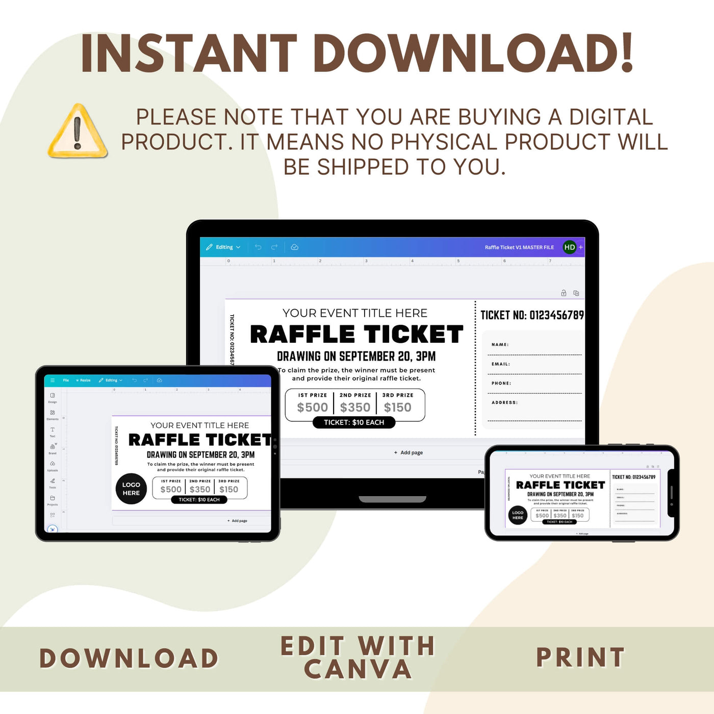 Event Card Template Raffle DIY Event Raffle Ticket Template Printable | Raffle Ticket for ...
