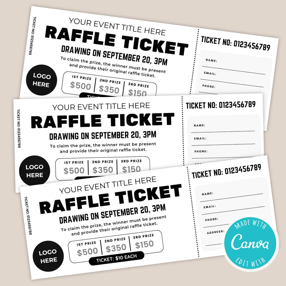 Event Raffle Individual Tickets DIY Event Raffle Ticket Template Printable | Raffle Ticket for ...