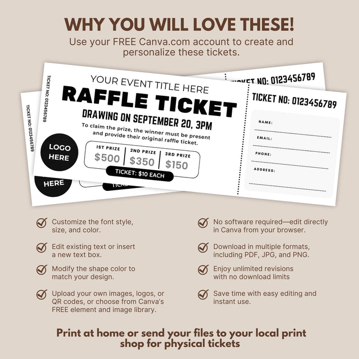 Construction Raffle Tickets DIY Event Raffle Ticket Template Printable | Raffle Ticket for ...