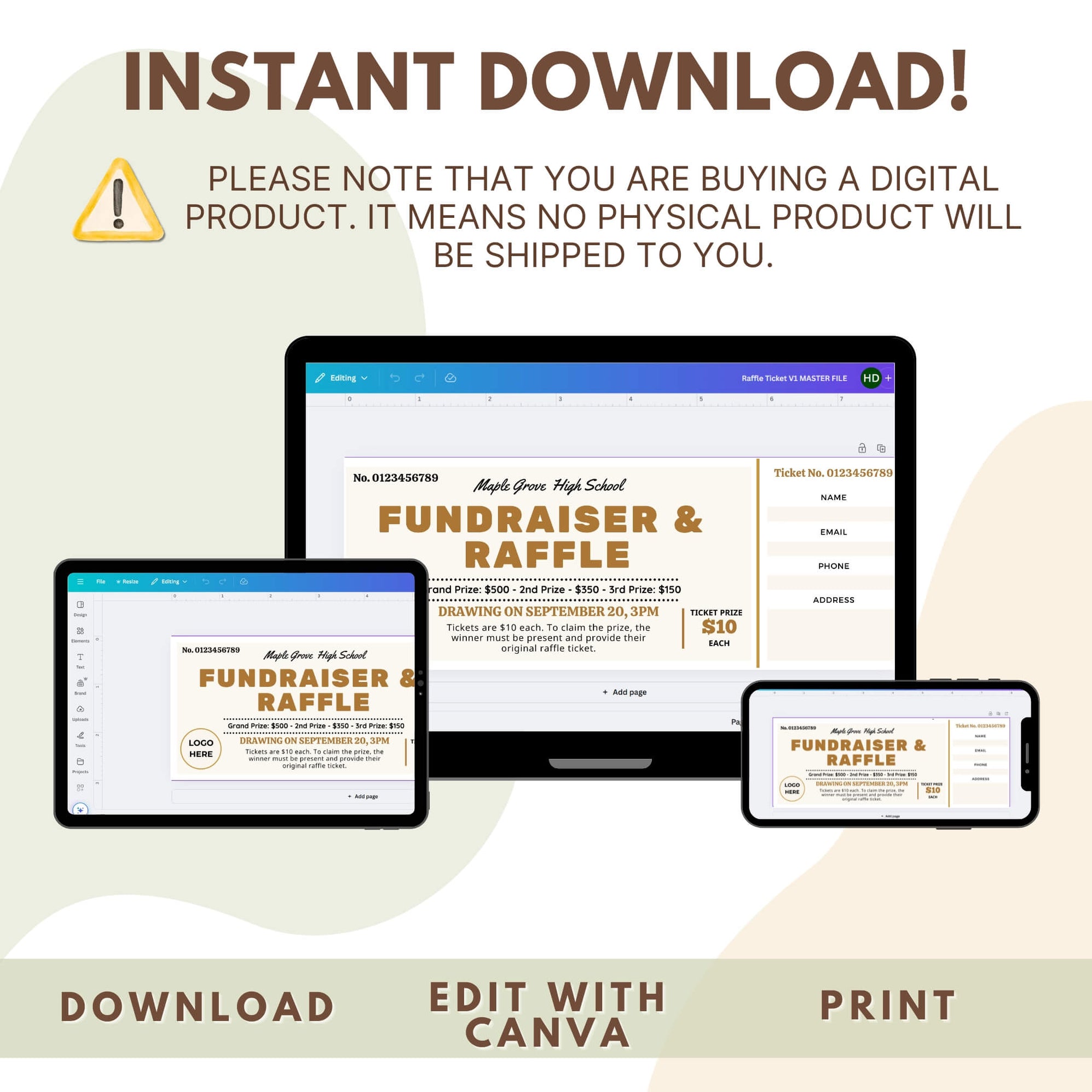 Customizable Fundraiser and Raffle Ticket Template | Drawing Ticket for ...
