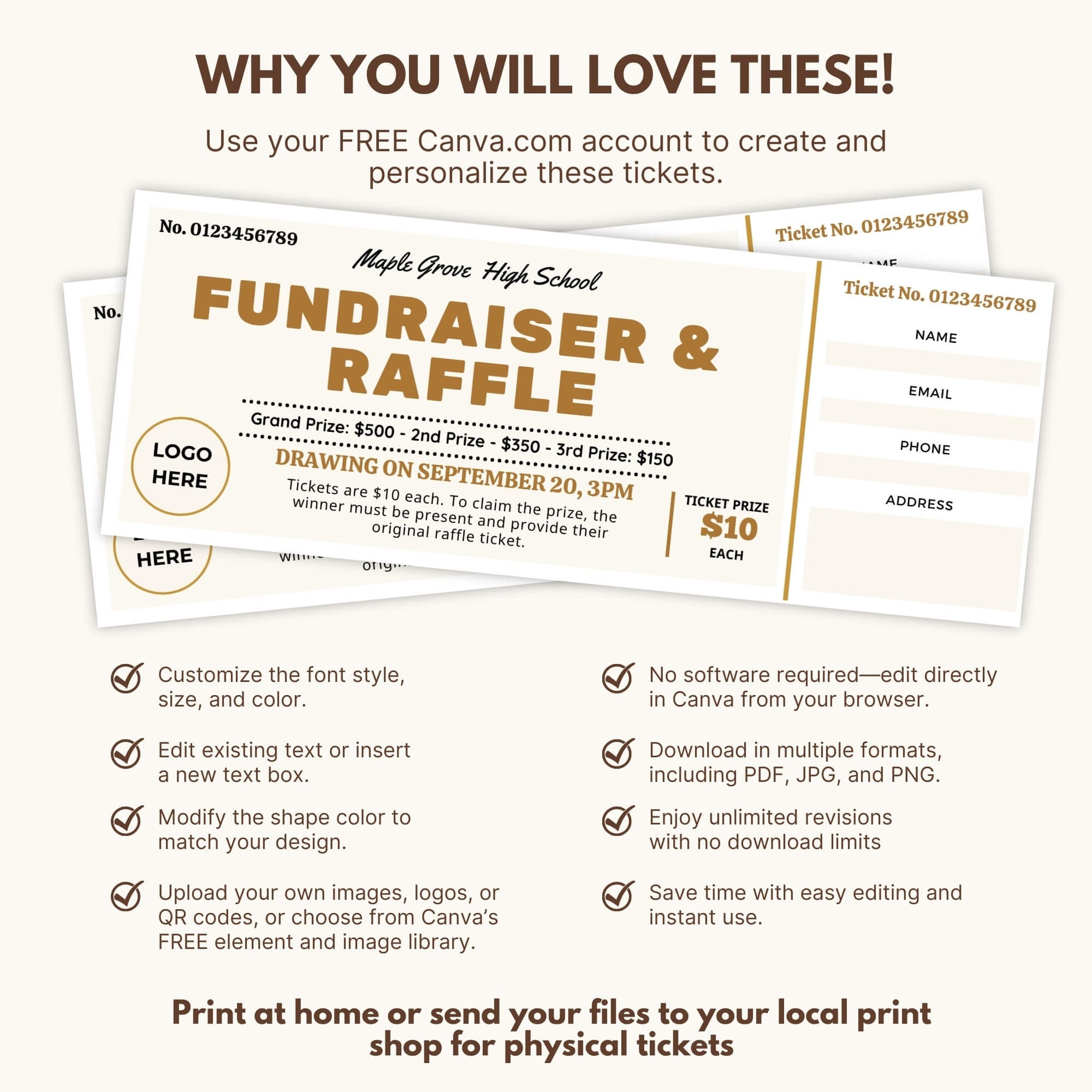 Customizable Fundraiser and Raffle Ticket Template | Drawing Ticket for ...