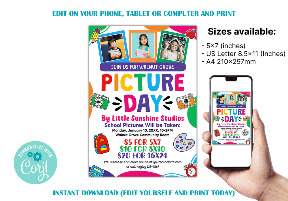 Customizable School Photo Day Flyer | Picture Day Invite Template ...