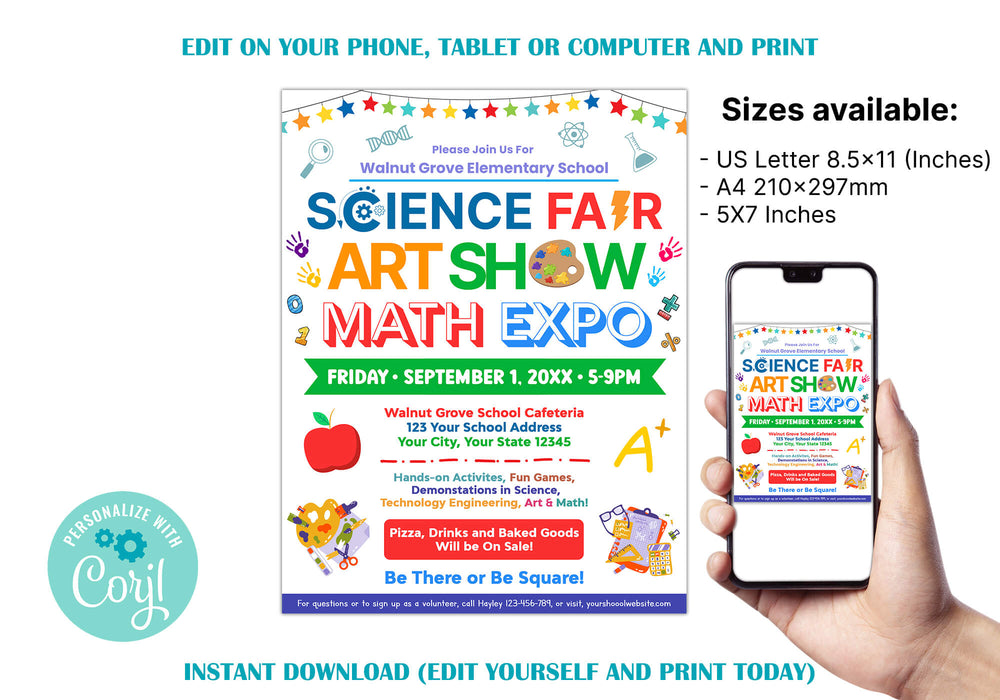 Science Fair, Art Show and Math Expo Flyer Template | PTA PTO School ...