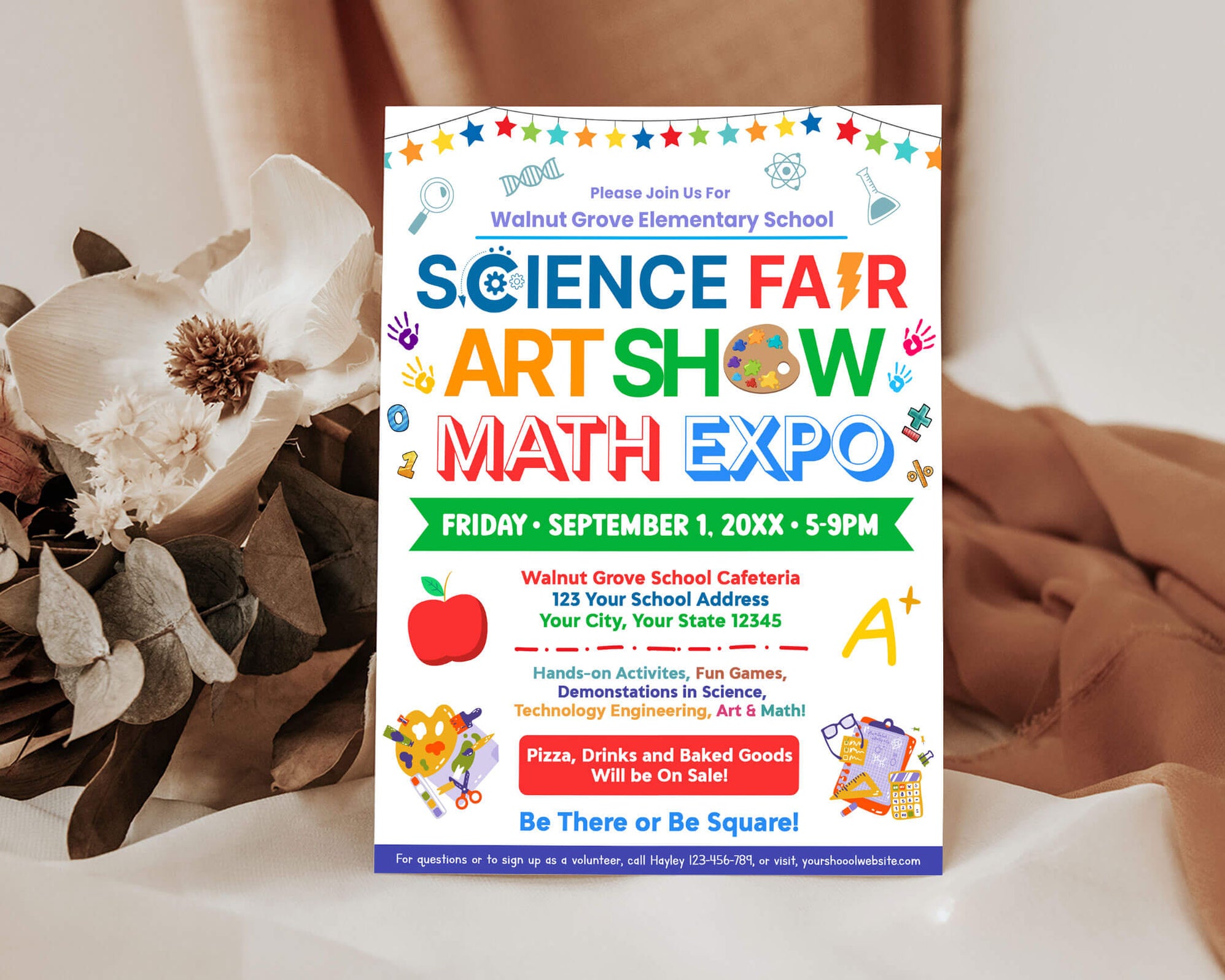 Science Exppo Science Fair, Art Show and Math Expo Flyer Template | PTA PTO School ...