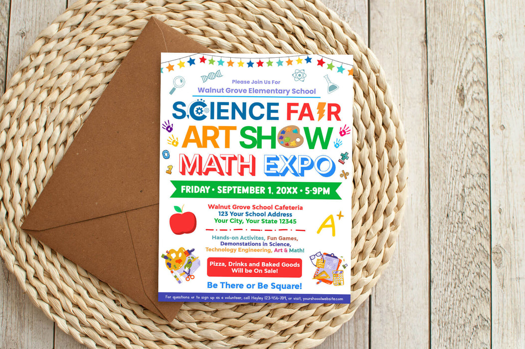 Science Fair, Art Show and Math Expo Flyer Template | PTA PTO School ...