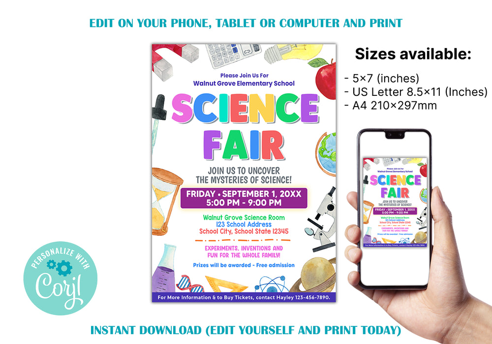 DIY Science Fair Flyer Template | PTA PTO School Science Lab Fundraiser Flyer Invite - Posh Park diy-science-fair-flyer-template-pta-pto-school-science-lab-fundraiser-flyer-invite-posh-park