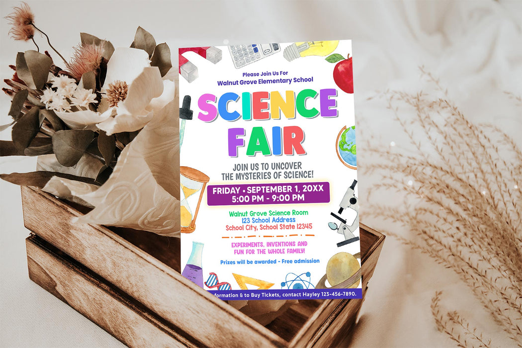 DIY Science Fair Flyer Template | PTA PTO School Science Lab Fundraiser Flyer Invite