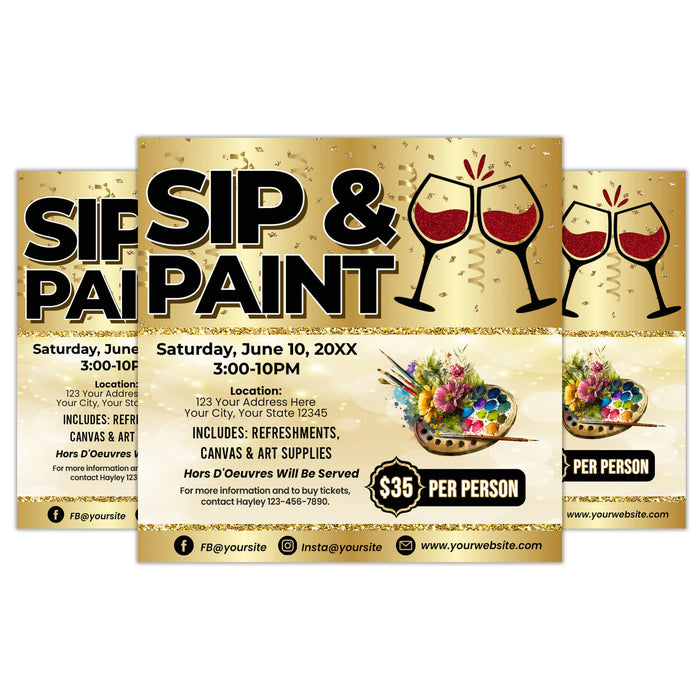 Sip and Paint Party Event Flyer Template | Painting Themed Flyer Invitation
