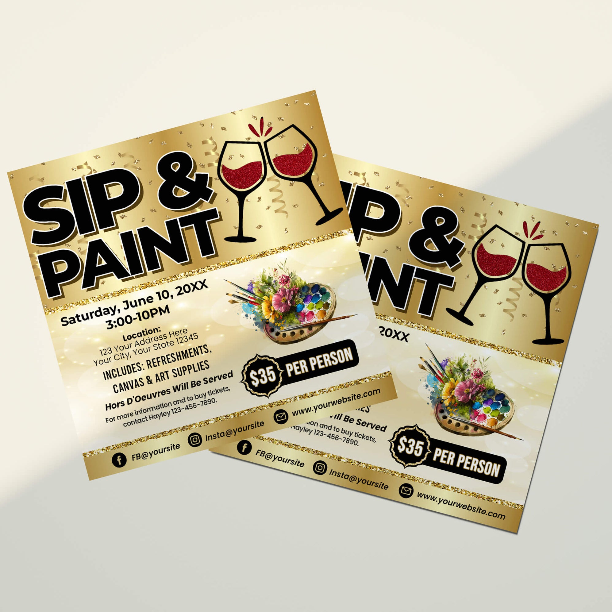 Sip and Paint Party Event Flyer Template Painting Themed Flyer