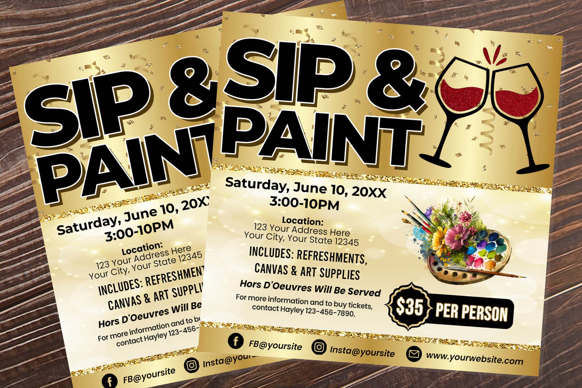 Sip and Paint Party Event Flyer Template Painting Themed Flyer