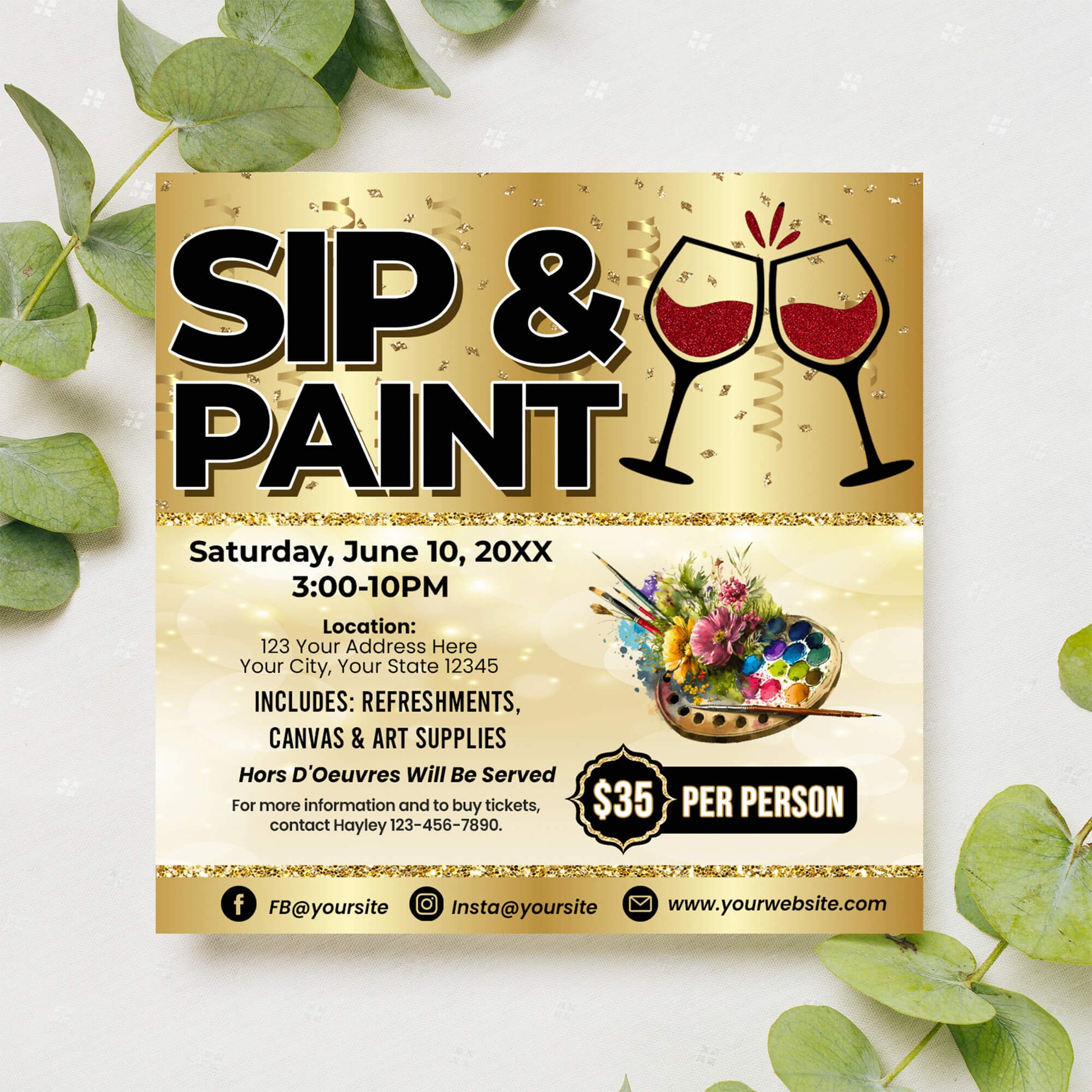 Sip and Paint Party Event Flyer Template Painting Themed Flyer