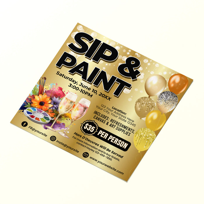 Customizable Sip and Paint Party Event Flyer Template | Art Painting Themed Flyer Invitation